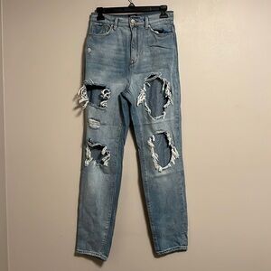 Bdg Urban Outfitters High‎ Rise Mom Jeans Distressed Destroyed Grunge Denim 27